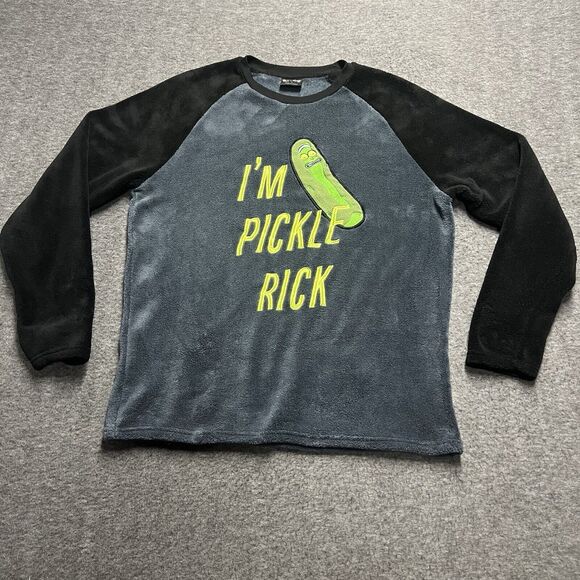 Rick & Morty Sweatshirt Large Adult Swim Pickle Rick Gray/Black Soft Pullover - Picture 1 of 8